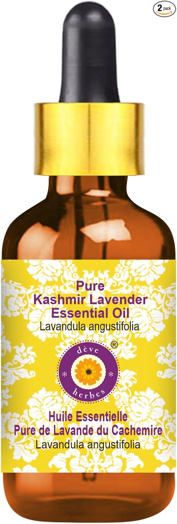Deve Herbes Pure Kashmir Lavender Essential Oil (Lavandula angustifolia) with Glass Dropper Steam Distilled 50ml (1.69 oz)