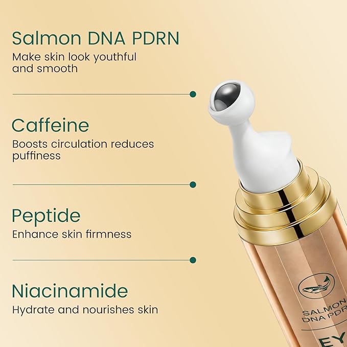 Instant Eye Tightener Puffy Eyes Roller Serum with Salmon DNA PDRN Peptides and Niacinamide Dark Circle, Under Eye Bags, Wrinkle Treatment Cream Eye Serum for Depuffing Firming Anti-Aging, 0.5 fl.oz