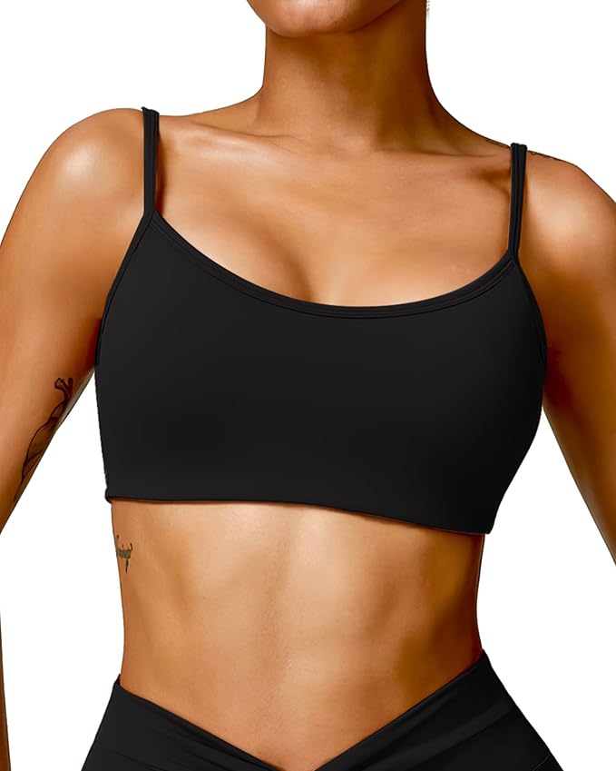 QUOJIZY Sports Bras for Women Open Back Workout Tops for Women Yoga Bra Spaghetti Straps Twist Back