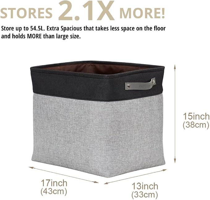 DECOMOMO Extra Large Storage Baskets, 54.5L Fabric Storage Bins 3 Pack | XXXL Storage Baskets for Shelves, Linen Closet Organizers (Grey & Black, 17" x 13" x 15")