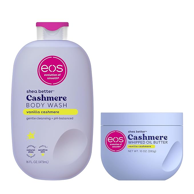 Bundle of eos Cashmere Body Wash – Vanilla Cashmere, Moisturizing Body Wash, 16 fl oz + Cashmere Whipped Oil Body Butter, Vanilla Cashmere, Rich Formula and Deep Hydration, Body Care, 10 oz
