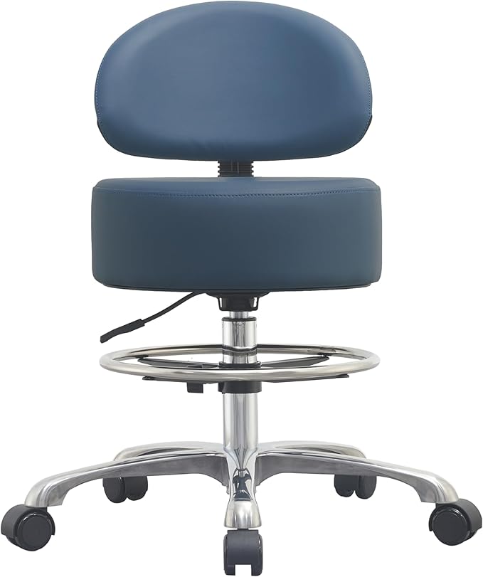Height Adjustable Rolling Shop Stool with Back Support - Kitchen Stool with Wheels Heavy Duty Stool with Back for Salon,Spa,Massage,Tattoo,Esthetician – Rolling Stool Extra Thick for Extreme Comfort