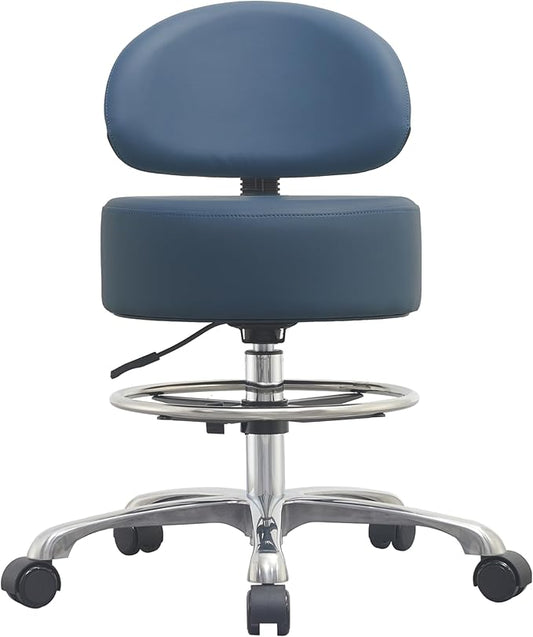 Height Adjustable Rolling Shop Stool with Back Support - Kitchen Stool with Wheels Heavy Duty Stool with Back for Salon,Spa,Massage,Tattoo,Esthetician – Rolling Stool Extra Thick for Extreme Comfort