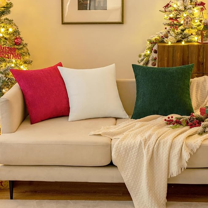 MIULEE Pack of 2 Red Decorative Pillow Covers 20x20 Inch | Soft Chenille Couch Throw Pillows Farmhouse Cushion Covers for Home Decor Sofa Bedroom Living Room