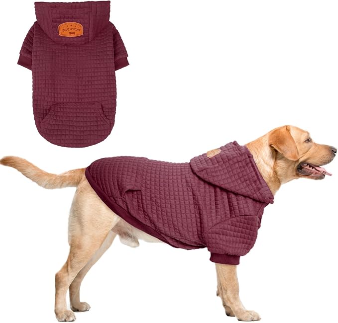 BEAUTYZOO Dog Hoodies Sweater for Large Dogs,Waffle‑Like Laminated Pet Coat | Warm Dog Sweatshirt with Pocket & Leash Hole,Pullover Clothes for Girl Boy Dogs,Stretchy & Easy‑On‑Off,Labrador & Great Danes