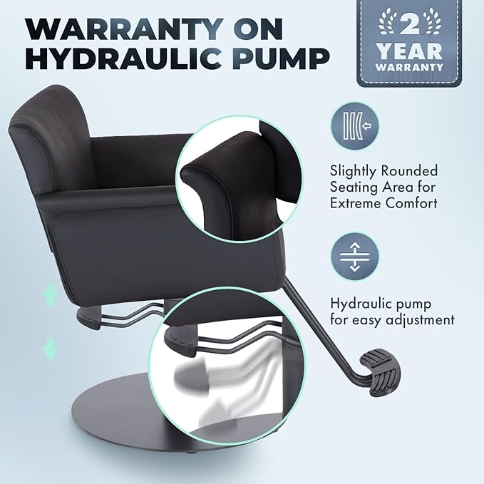 Buy-Rite Capri Styling Chair for Professional Salons & Barbershops - Luxurious Black Vinyl, Black Stitching (Flat Base)