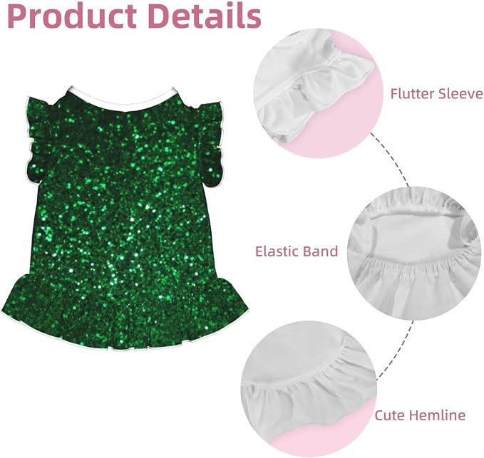 Cute Dog Dress for Small Dogs Girl,Sleeveless Cat Dresses Soft Breathable Dog Clothes Summer Puppy Dress Green Sequin Sparkle Pet Skirt Dog Outfits Chihuahua Yorkies Dresses