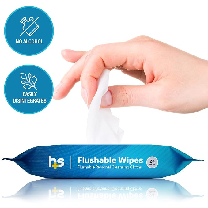 HealthSmart Flushable Wipes, 72 Total Wipes, Gentle on Sensitive Skin, Easily Disintegrates, Alcohol-Free Wipes for Adults or Babies, 3 Packs of 24, FSA & HSA Eligible
