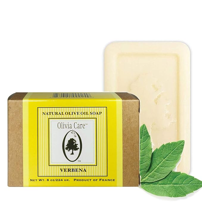 Olivia Care Premium Verbena Bath & Body Bar Soap | Organic, Vegan & Natural | Olive Oil | Repairs, Hydrates, Moisturizes & Deep Cleans | Good For Sensitive Dry Skin | Made in USA | 8 OZ - (4 PACK)
