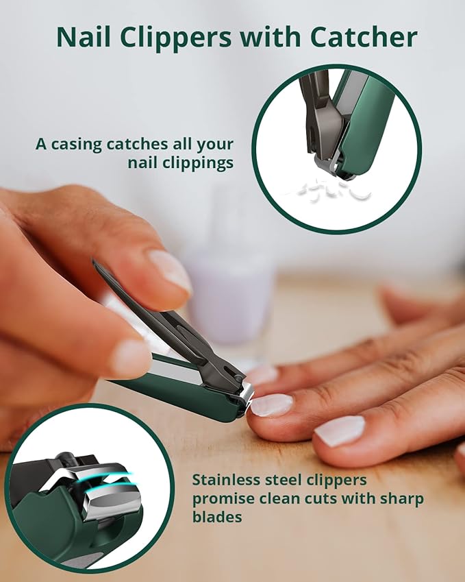Nail Clipper Set 2 Pack, Heavy Duty Toenail Clippers for Thick Toenails and Sturdy Finger Nail Clippers with Catcher, Ultra Sharp Stainless Steel Nail Cutter for Men Women Adult