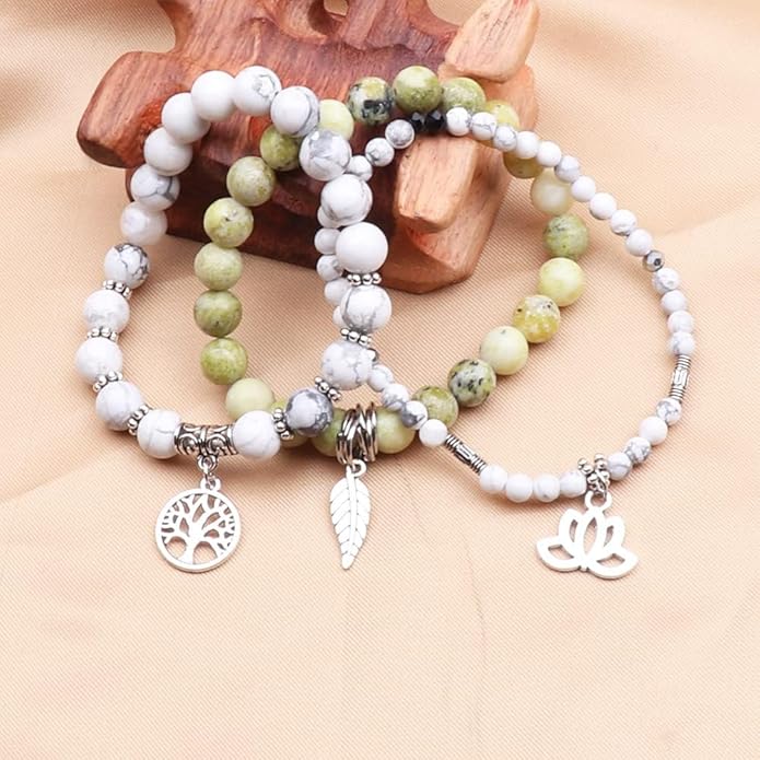UEUC Tree of Life Yoga Healing Stone Bracelets,Multilayer Lotus Chakra Stone Reiki Bracelet Sets,Anxiety Crystal Natural Stone,for Women Stress Relief