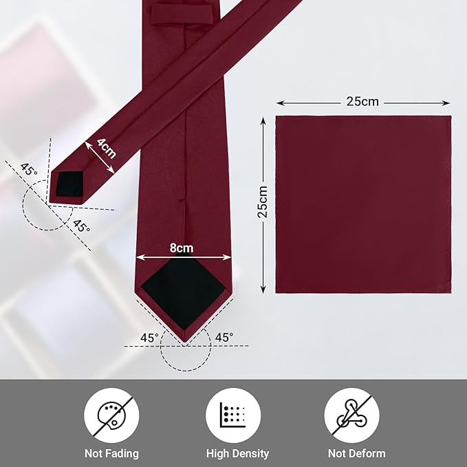 Black Tie Set in Gift Box Mens Solid Color 3.15" (8CM) Black Necktie and Pocket Square Set