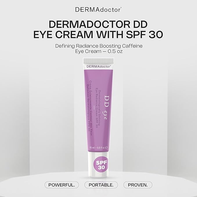 DERMAdoctor Caffeine Eye Cream for Dark Circles, Anti Aging Illuminator, Hydrating Under Eye Cream with SPF 30 for Puffiness, Wrinkles, and Bags Under Eyes, Dermatologist Formulated - 0.5 oz