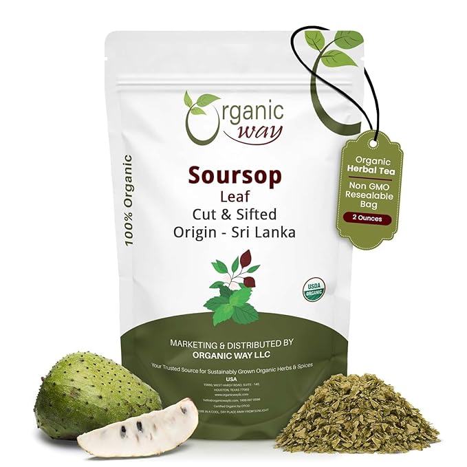 Organic Way Dried Soursop Leaf Coarse Cut (Annona Muricata) - Herbal Tea | Vegan, Non GMO & Gluten Free | Kosher Certified & Resealable Bag | 100% Raw from Sri Lanka (2 Ounces)