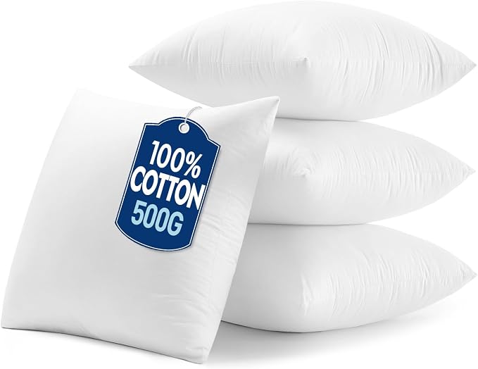MIULEE 18x18 Inch Pillow Inserts Pack of 4-100% Cotton Cover | White Throw Pillow with 100% Virgin Microfiber for Bed Sofa Couch Living Room, All-Season Decorative Back Support