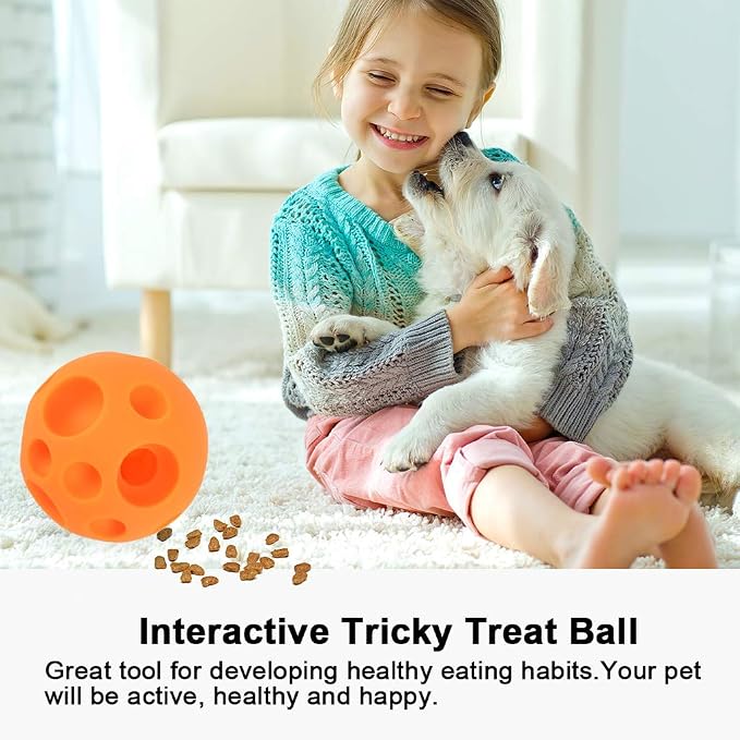 Tricky Treat Ball - Food Dispensing Dog Toy, Soft Rubber 3D Surface, Easy Grip for Small & Medium Dogs