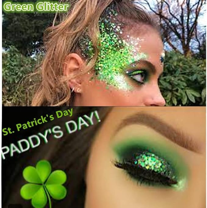 Go Ho Light Green Face Body Glitter,Sparkly Face Glitter Makeup,Light Green Face Paint Holographic Chunky Sequins Glitters for Eye Lip Hair Nails,Festival Rave Accessories