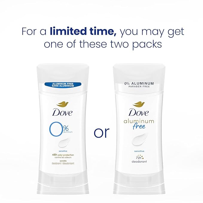 Dove Aluminum Free Deodorant for Women 3 Count Sensitive 72 hour odor protection 2.6 oz