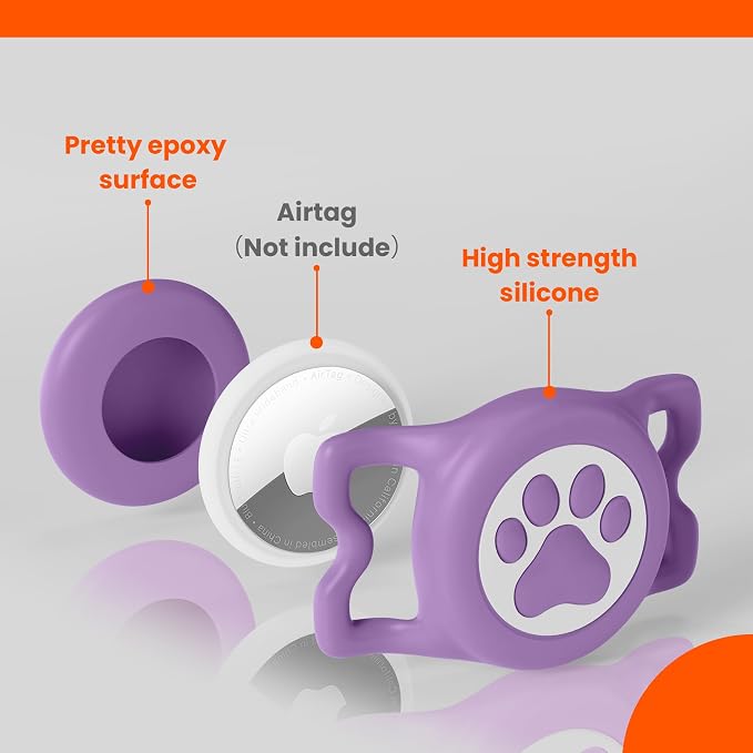IP68 Waterproof for AirTag Dog Collar Holder, Silicone Air Tags-2 Pack for Apple Dog AirTag Holder(RosexPurple)