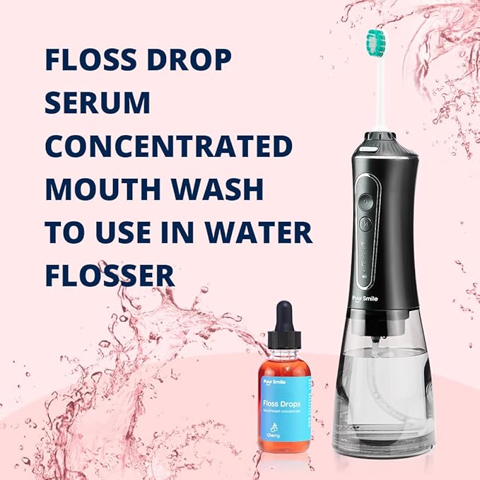 Puur Smile Concentrated Floss Drop Serum – 2oz Concentrated Mouth Wash to Use in Water Flosser | Natural Essentials Promotes Good Breath | Organic Drop Provides Good Oral Health (Cherry Flavor)
