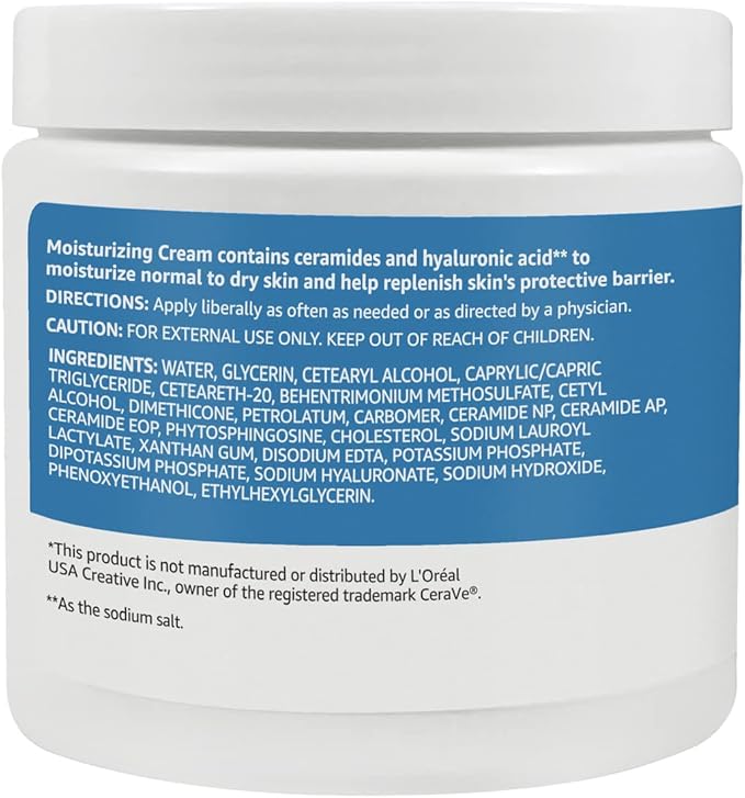 Amazon Basics Moisturizing Cream for Face and Body, Fragrance-Free, with Ceramides, Hydrating, 16 Ounces, 2-Pack