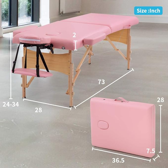 BestMassage Massage Bed Portable Massage Table 28 inch Wide Lash Bed Height Adjustable 2 Folding Spa Table with Non-Woven Bag for Spa Footmassage Facial CareSpa Tattoo