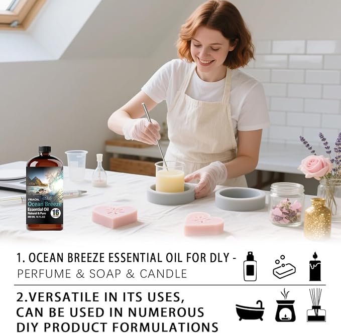 Ocean Breeze Essential Oil, Ocean Breeze Oil 16 Fl Oz 480ML for Diffuser Humidifier Yoga Cleaning DIY Candle Soap Making Perfume Gift for Women Ocean Breeze Fragrance Oils