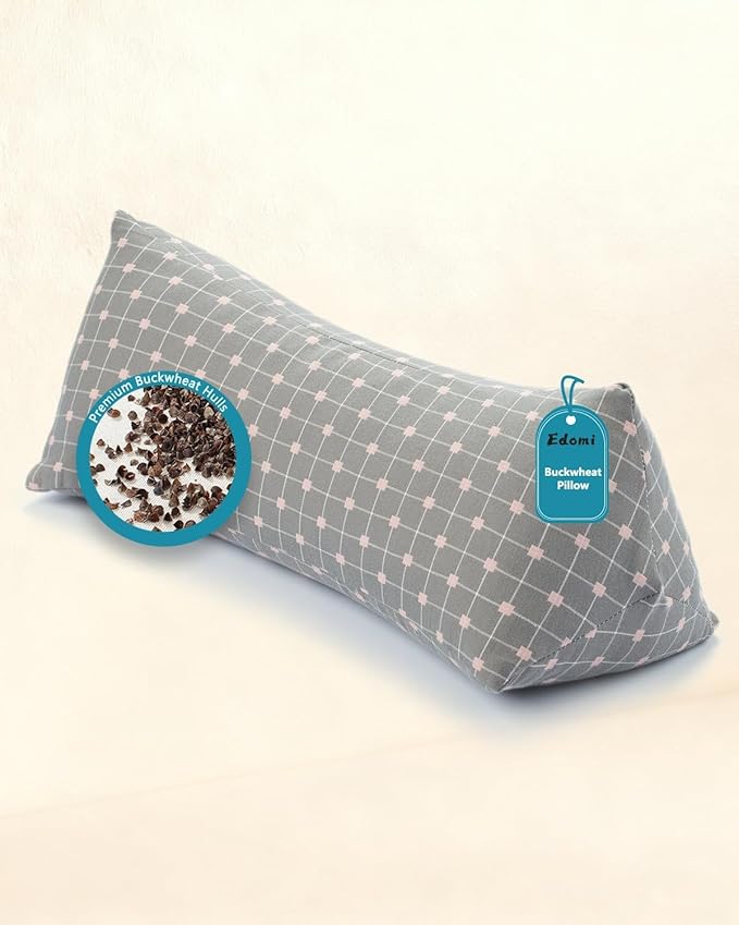 Cervical Buckwheat Roll Pillow for Sleeping,15.7"x5.9" Buckwheat Hulls Pillows Filling, Triangle Pillow for Neck Support Yoga Bolster, Adjustable Fill for Neck Pain Relief,Gray