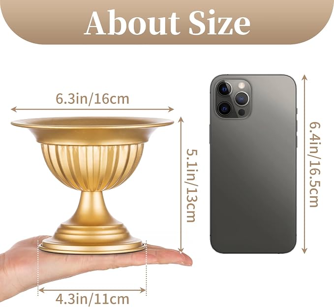 Sziqiqi Gold Metal Urn Vases for Flower, Compote Vase for Centerpiece, 2Pcs | 2Pcs, 5.1in, Table Vase for Wedding Decorations Plant Bowl, Flower Arrangement for Party, Birthday, Event, Home Decor