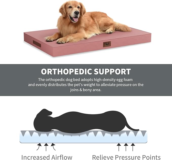 Large Waterproof Orthopedic Dog Bed with Egg Crate Foam | Fits 42x28 Crates, TPU Waterproof Layer, 1680D Washable Oxford Cover, Portable Handle, Indoor & Outdoor Use, Up to 80 lbs