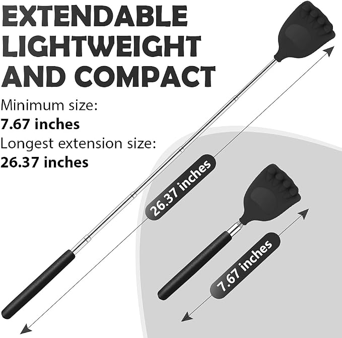 Back Scratcher Extendable Silicone Bear Claw Manual Massager Tool Telescoping Stocking Stuffers Black for Itches Lotion Application Spa Men Women Kids Adults Baby the Disabled