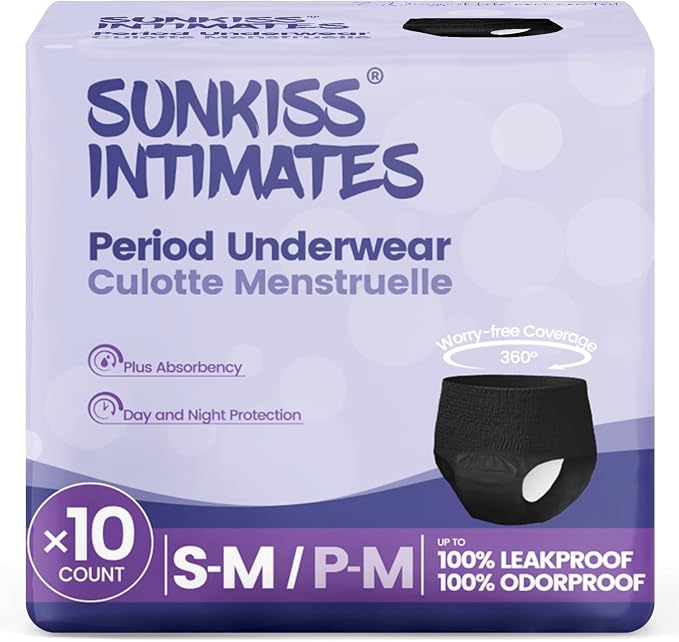 Disposable Period Underwear for Women with Heavy Flow, Low-Rise Unscented Postpartum Essentials, Black, Small/Medium, 10 Count