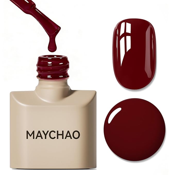 MAYCHAO 15ML Burgundy Red Gel Nail Polish 1Pc Wine Red Gel Polish Soak Off UV LED Nail Polish Nail Art Starter Manicure Salon DIY at Home, 0.5 OZ