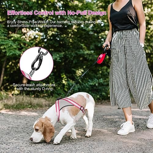 Visinite LED Dog Harness, USB Rechargeable Light Up Dog Vest, 2 Illuminate Modes Glow in The Dark Dog Harness, Adjustable Lighted Pet Harness Light for Night Walking Safety (Pink, S)