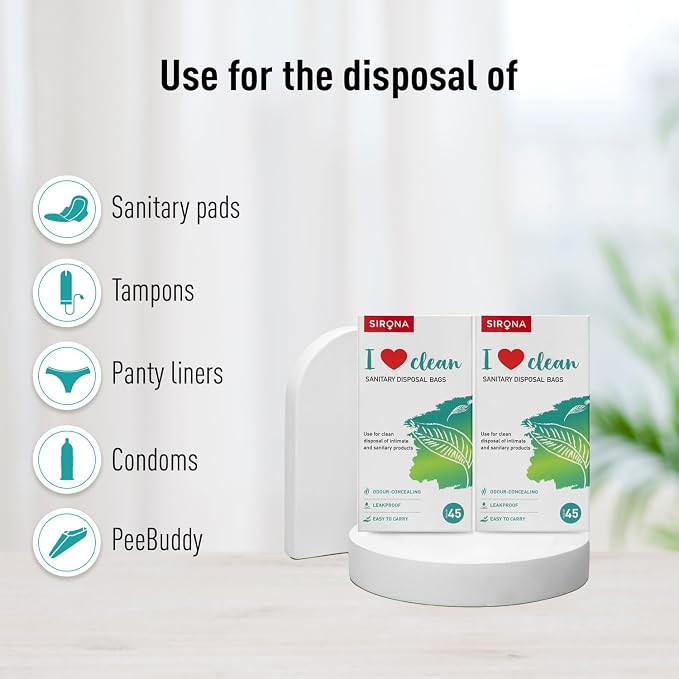 Sirona Personal Disposal Bags – 90 Count | For Discreet Disposal of Sanitary Pads, Panty Liners, Tampons & Condoms | Compact & Odour-Resistant Design