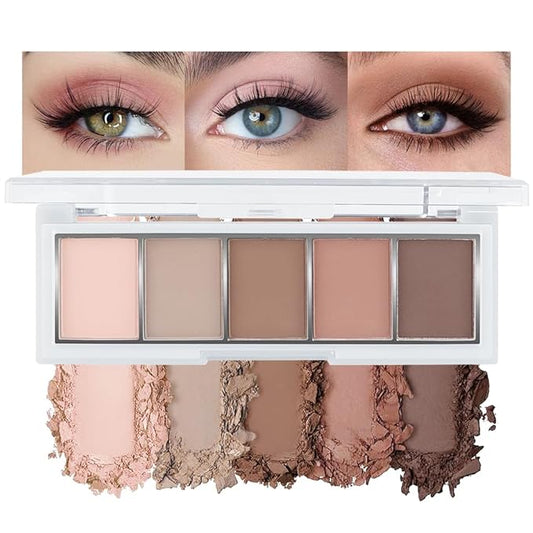 5 Colors Mini Matte Nude Eyeshadow Makeup Palette Pink Brown Taupe Smokey Eye, High Pigment Blendable Contour Soft Neutral Matte Palette for Daily Natural Looks, Mature Eyes, Blue Green Brown Eyes
