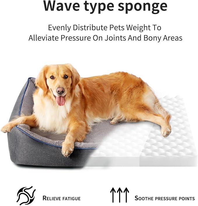 Tidore Orthopedic Dog Beds for Medium Dogs, Durable Egg Crate Foam Sofa Dog Bed wit Washable Removable Cover,Waterproof Lining,Pet Bed for Large Dogs (Dark Grey-Velvet, 39.4" L x 31.5" W x 7.4" Th)