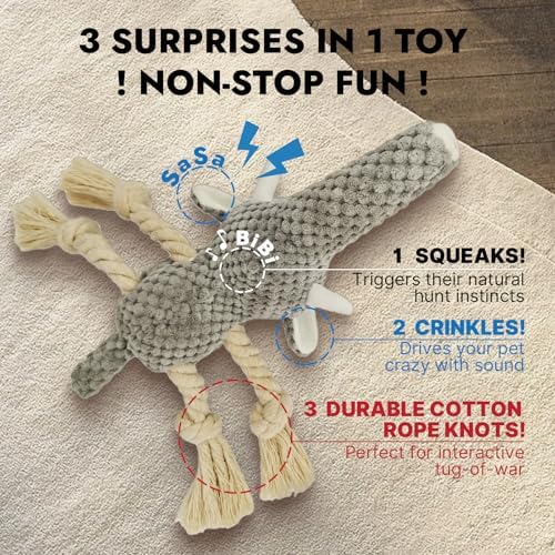 Squeaky Dog Teething Interactive Chew Toy Plush Stuffed Animal Toys for Tug-of-War Game with Squeaker for Small Medium Breed Indestructible Pet Supplies Ideal Puppy Gifts - Elephant, Medium
