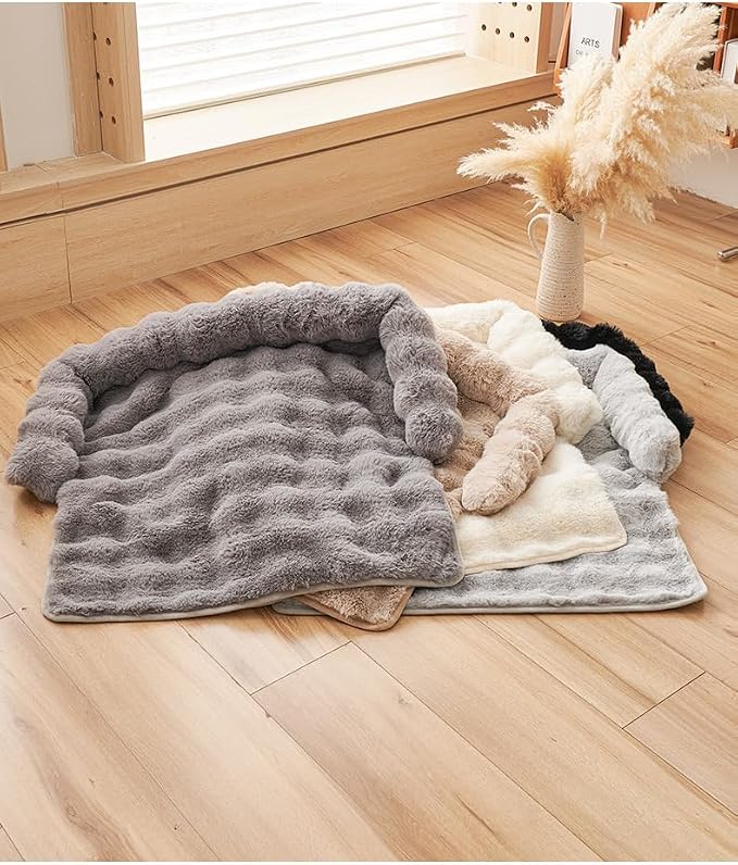 Dog Couch Bed for Dogs & Cats (29.5"x29.5"), Washable Plush Dog Bed for Couch with Bolster, Non-Slip Bottom, Furniture Protector for Sofa, Bed & Car Seat
