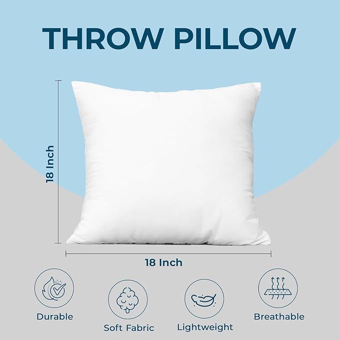 Utopia Bedding Throw Pillows, 18x18 Pillow Inserts, Pack of 1, White | Down Alternative Throw Pillow Inserts, Couch Pillows for Indoor Decor, Plush & Supportive, Decorative Cushion for Sofa, White