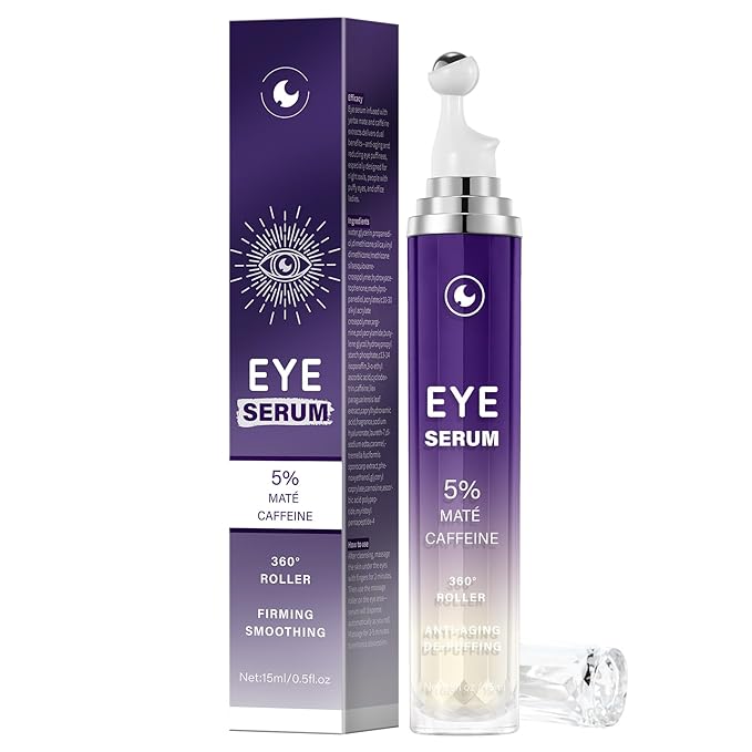 Caffeine Eye Serum for Puffy Dark Circles, Instant Depuffing Under Eye Treatment Anti-Aging Firming Undereye Serum with Roller for Wrinkles Bags Fine Lines Brightening Christmas 0.5 Floz