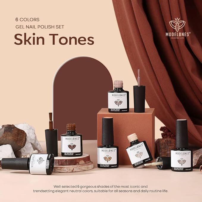 modelones Gel Nail Polish Set- 6 Colors White Nude Brown Gel Polish Skin Tone Neutral Beige Tan Taupe Nail Polish Kit Popular ALL Seasons Soak Off Soapnails Nail Art Manicure DIY Salon Gift for Women