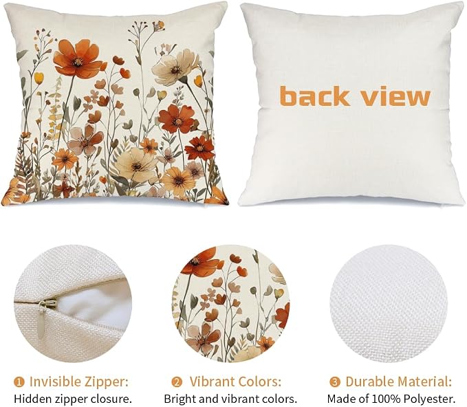AACORS Fall Pillow Cover 16x16 Inch Floral Decoration Pillow Case Autumn Seasonal Decor for Home Sofa Couch AA730-16