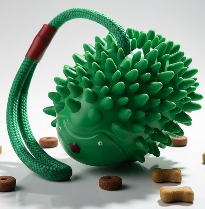 Fuzzl Eco Rubber Chuck & Treat Hedgehog - Green - Long Lasting Dog Chew Toys for Aggressive Chewers Strong Dog Toy for Dogs Durable Puppy Toys