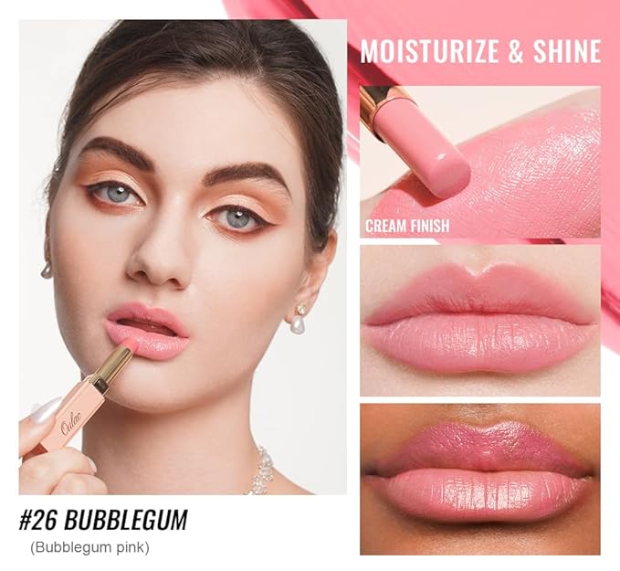 Oulac Glossy Pink Lipstick Set, Moisturizing Lip Stick Glossy Solid Shine Lip Gloss, Sheer Shine Juicy Finish, Lightweight and Hydrating Formula for Dry Lip Care, Vegan G20+22+26
