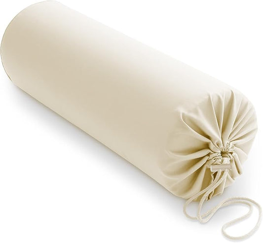 Saloniture Microfiber Cylinder Pillow Case Cover for Massage Table Bolsters - 30 x 9 Inch with Drawstring Closure, Natural