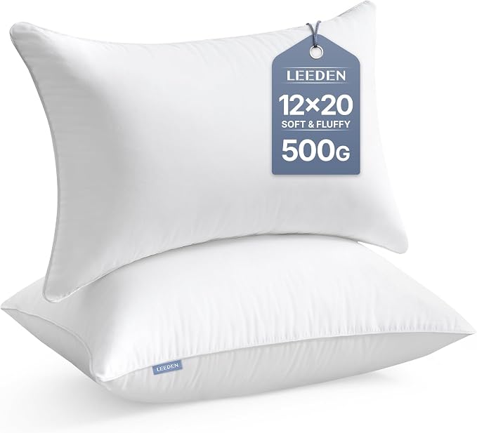 Leeden 12 x 20 Pillow Inserts (Set of 2) - Throw Pillow Inserts with 100% Cotton Cover - Decorative Rectangle Interior Sofa Pillow Inserts with Zipper for Sofa, Couch and Home Decor- White