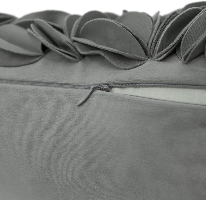 KINGROSE Handmade 3D Flower Pillow Cover, Velvet, 12 x 20 Inches, Grey | Decorative Throw Pillow Case, Solid Soft Cushion Cover, Sofa, Bed, Living Room, Couch