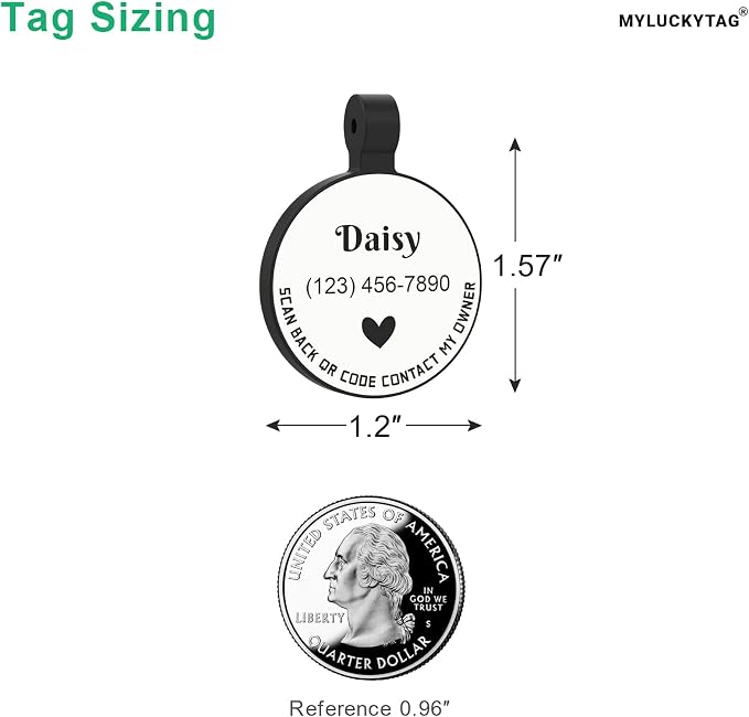 MYLUCKYTAG Silent Silicone QR Code Pet ID | Personalized Dog & Cat Collar Tag | Online Profile with Scanned Location Alert Email