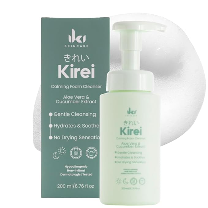 KIREI Foam Cleanser - Gentle Face Wash for Women with Aloe Vera & Cucumber Extract, Hydrating & Soothing, Dermatologically Tested, Suitable for Sensitive Skin, Paraben-Free